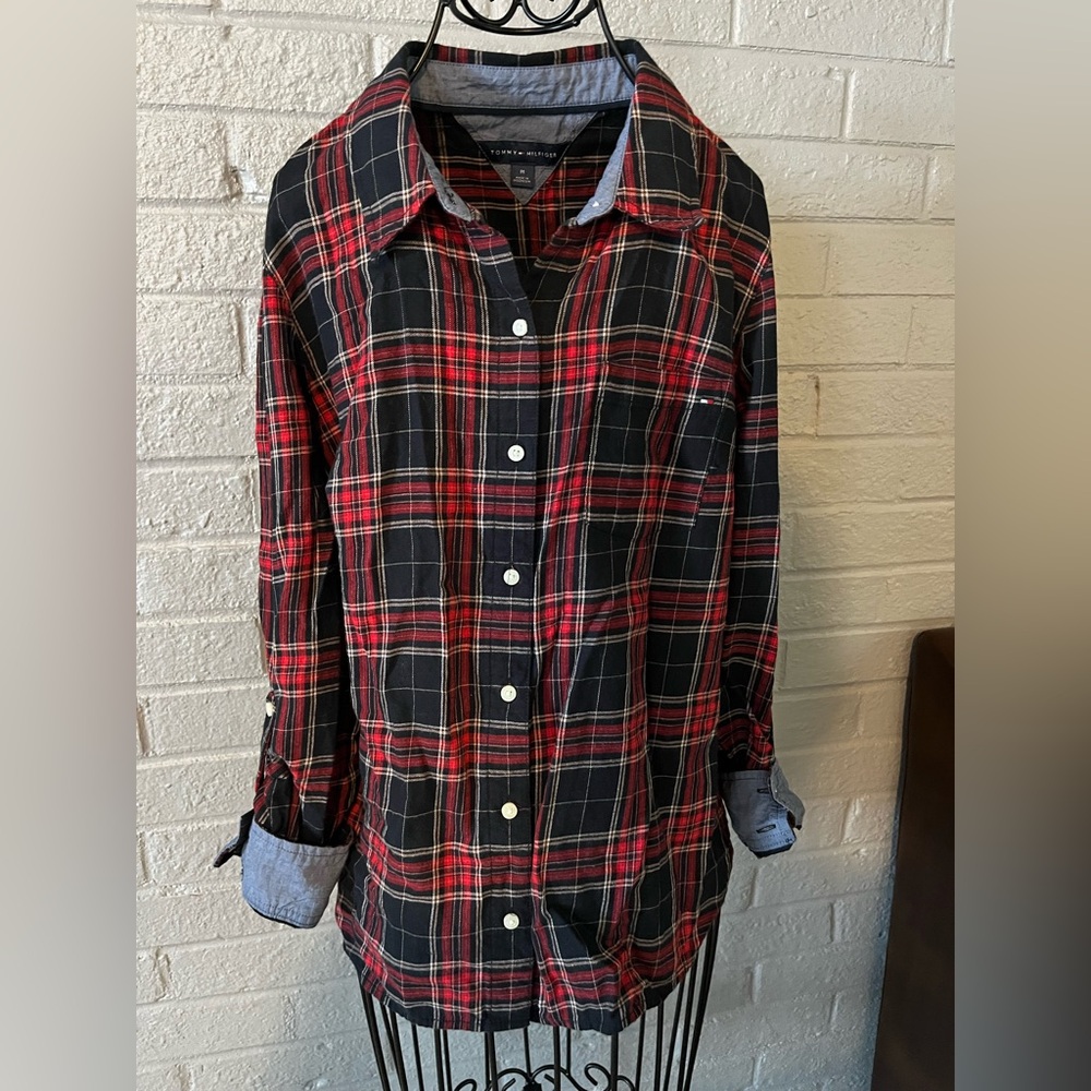 Tommy Hilfiger Red and Black Checkered Shirt size Medium